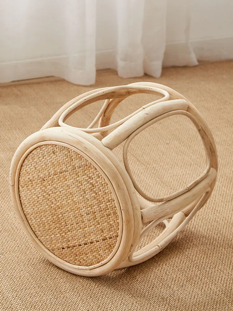 Furniture Rattan Woven Circular Stool Mobile Living Room Hallway Entrance Changing Shoes Bench Creative Plant Vine Drum chairs