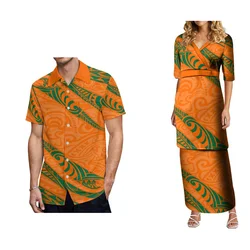 Print On Demand  Polynesian Tribal Design Samoa Puletasi V Neck  Long Skirts Womens Two Piece Set Samoan Dress