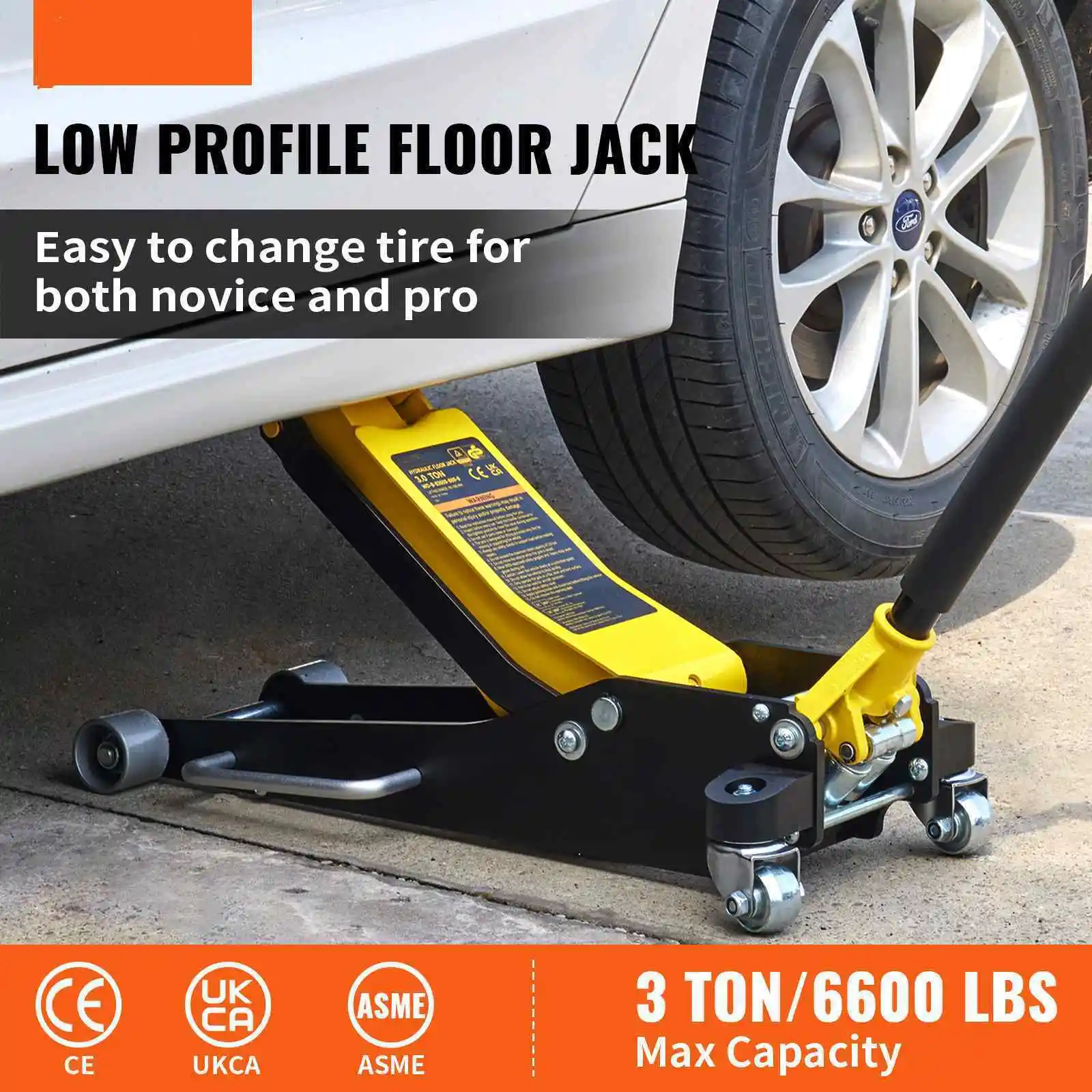 Quick Lift Pump Floor Jack Low Profile 3 Ton Steel Dual Pistons Aluminum