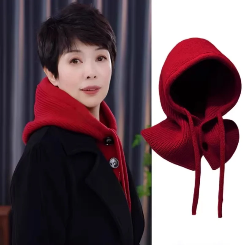 

Warm Knitted Hat Scarf One-Piece Sle Fall Winter New Faion Ne Protection COzy Lacy Design Korean Version Hat Scarf Set