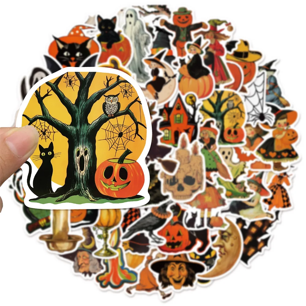 50PCS Halloween Pumpkin Witch Fun Stickers DIY Luggage Notebook Skateboarding Water Cup Label Stickers