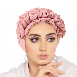 Trendy Crinkle Muslim Hijab Caps Women's Headscarf Hat Chemo Hats Hair Care Solid Color Turban Bonnet African Headwear