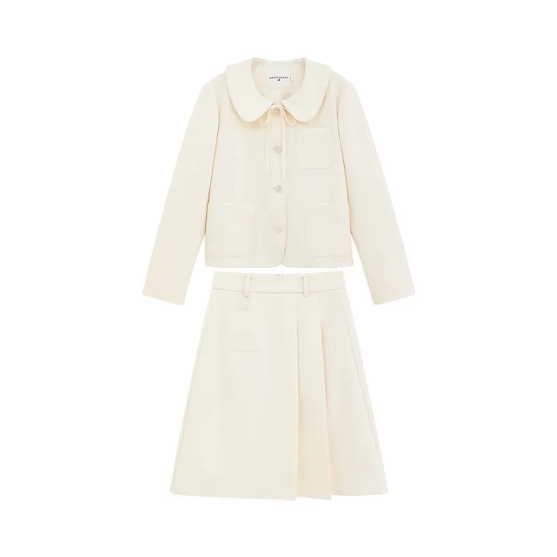 Conjunto de falda y chaqueta con cuello de muñeca Preppy para mujer, chaqueta acampanada juvenil con minifalda de cintura alta, traje diario de primavera elegante y pequeño