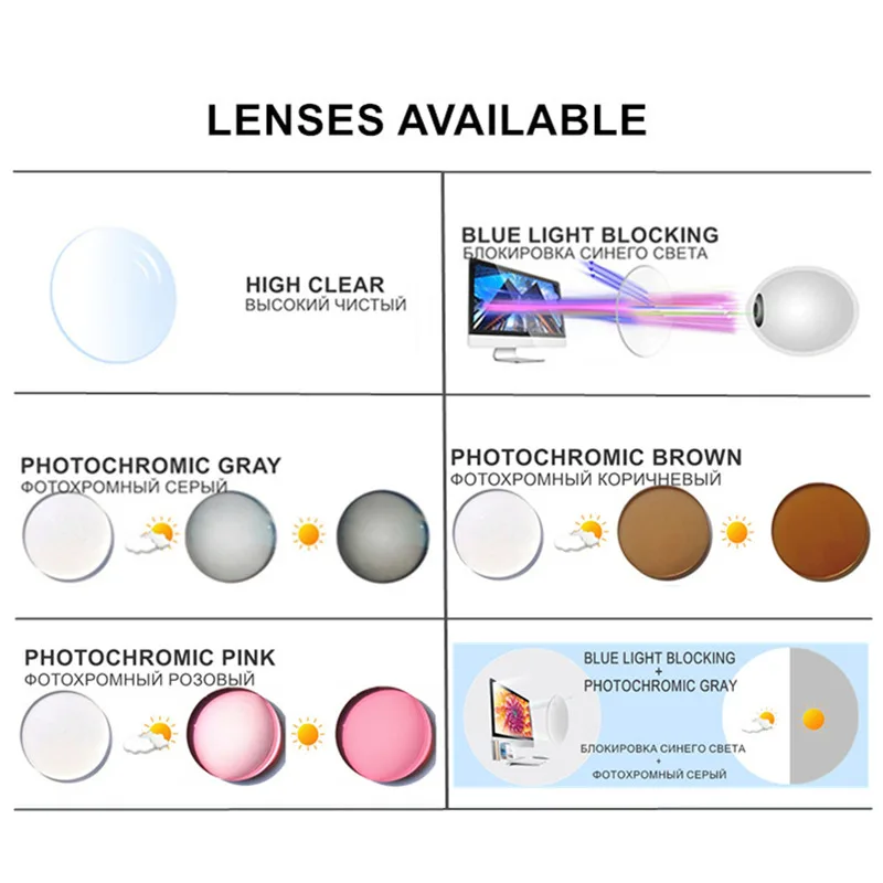 Photochromic Or Blue Light Blocking lenses Myopia Glasses -0.5 To -10 Women Men Prescription Spectacles For Nearsighted F039