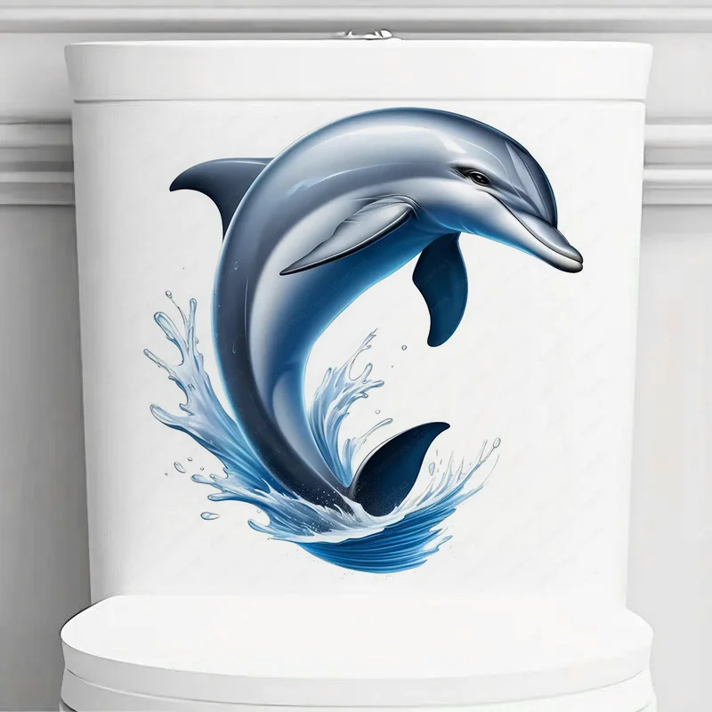 

QT619# Blue Dolphin Self-Adhesive Wall Decal - Removable, Reusable PVC Sticker for Kitchen & Living Room Decor