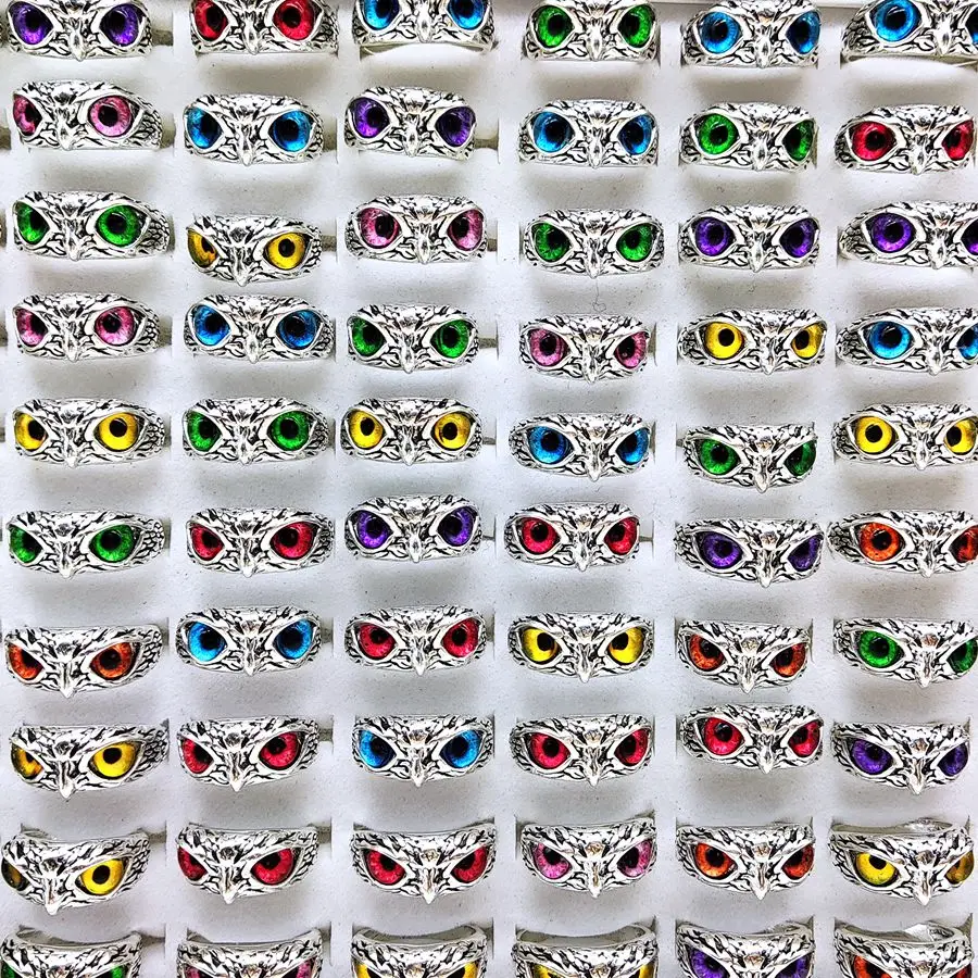 الجملة الكثير 10/20/100 قطعة اللون العلوي عيون خمر لطيف البومة الحيوان خواتم للرجل والمرأة الشرير مجوهرات الساخن 2022