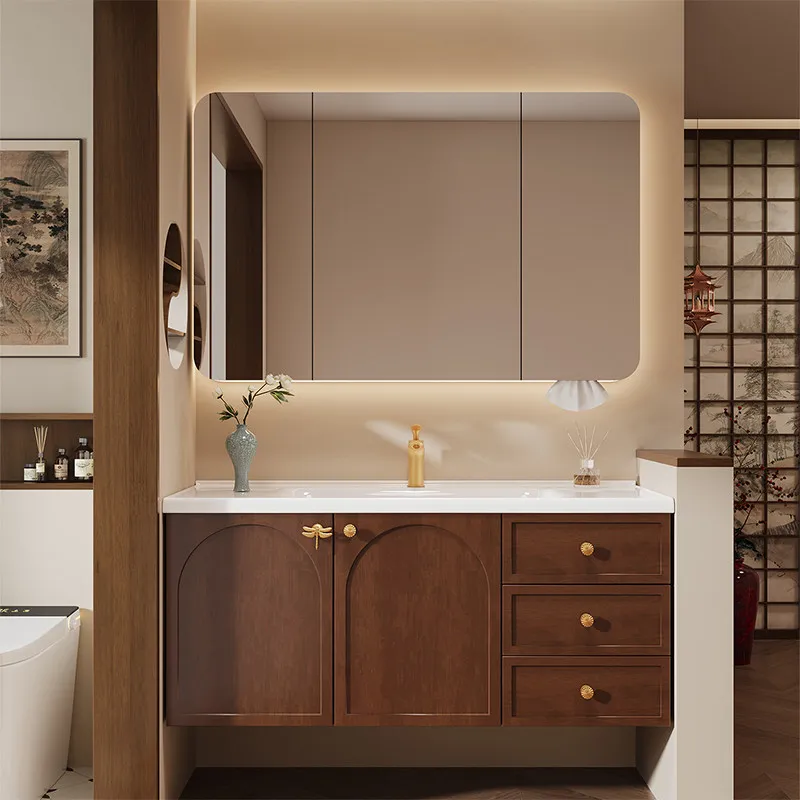 Medieval Oak Paint Bathroom Cabinet Combination Bathroom Ceramic Integrated Basin Wash Basin Washbasin Washbasin Sink