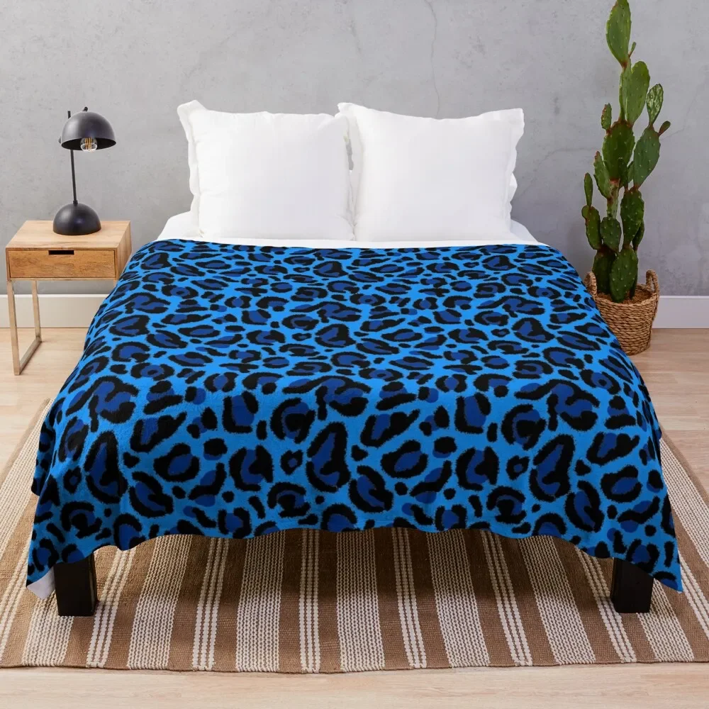 

Blue Y2K Aesthetic Leopard Print Throw Blanket Winter beds heavy to sleep Blankets