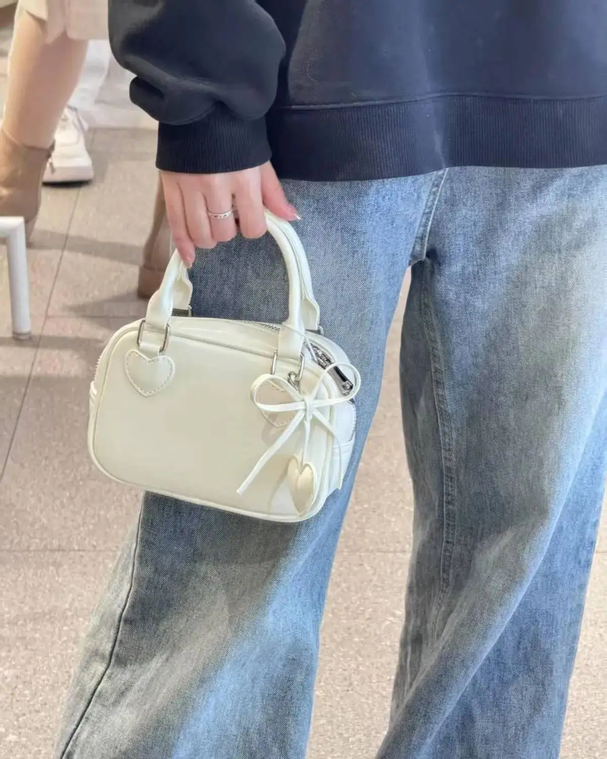 Bloom Haruku Beige Bowling Wallet Women Sweet Square Hand Bag Purse Hot Girls Versatile Casual Crossbody Bags Aesthetic