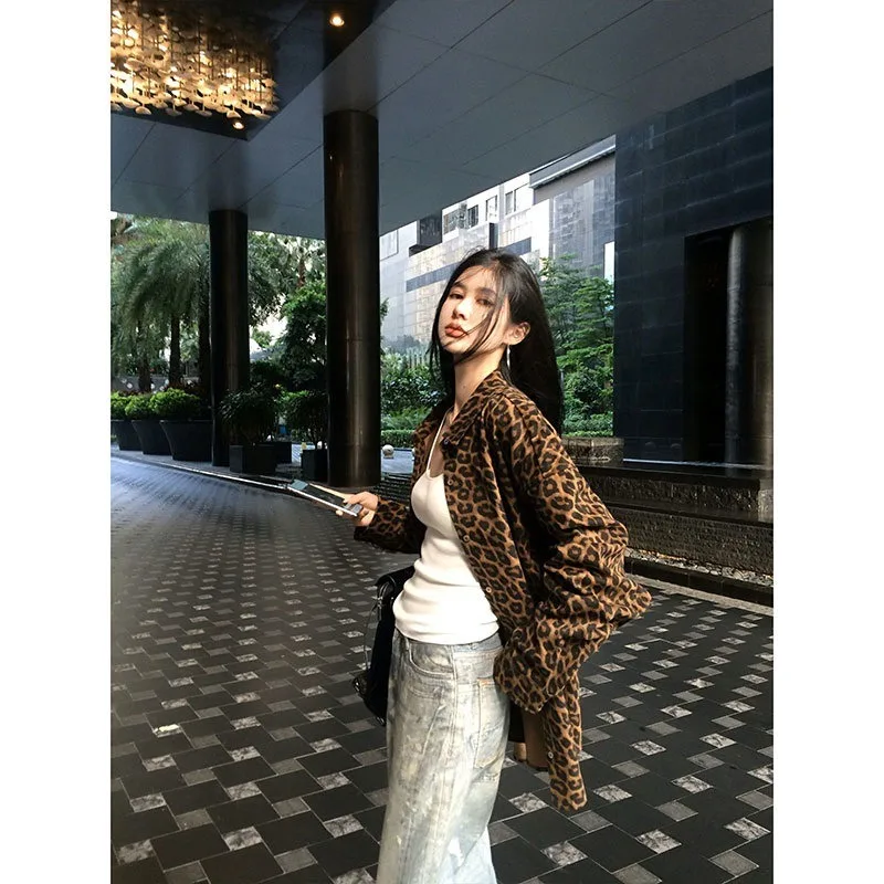 

American Leopard Print Jacket Women's Autumn Design Cardigan Top