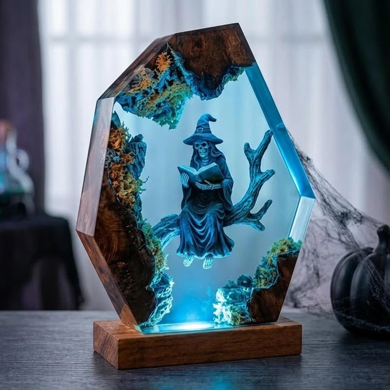 Customized Items Resin Table Light Witch Figure Theme LED Night Light Creative Artistic Room Decoration Lamp USB Charge