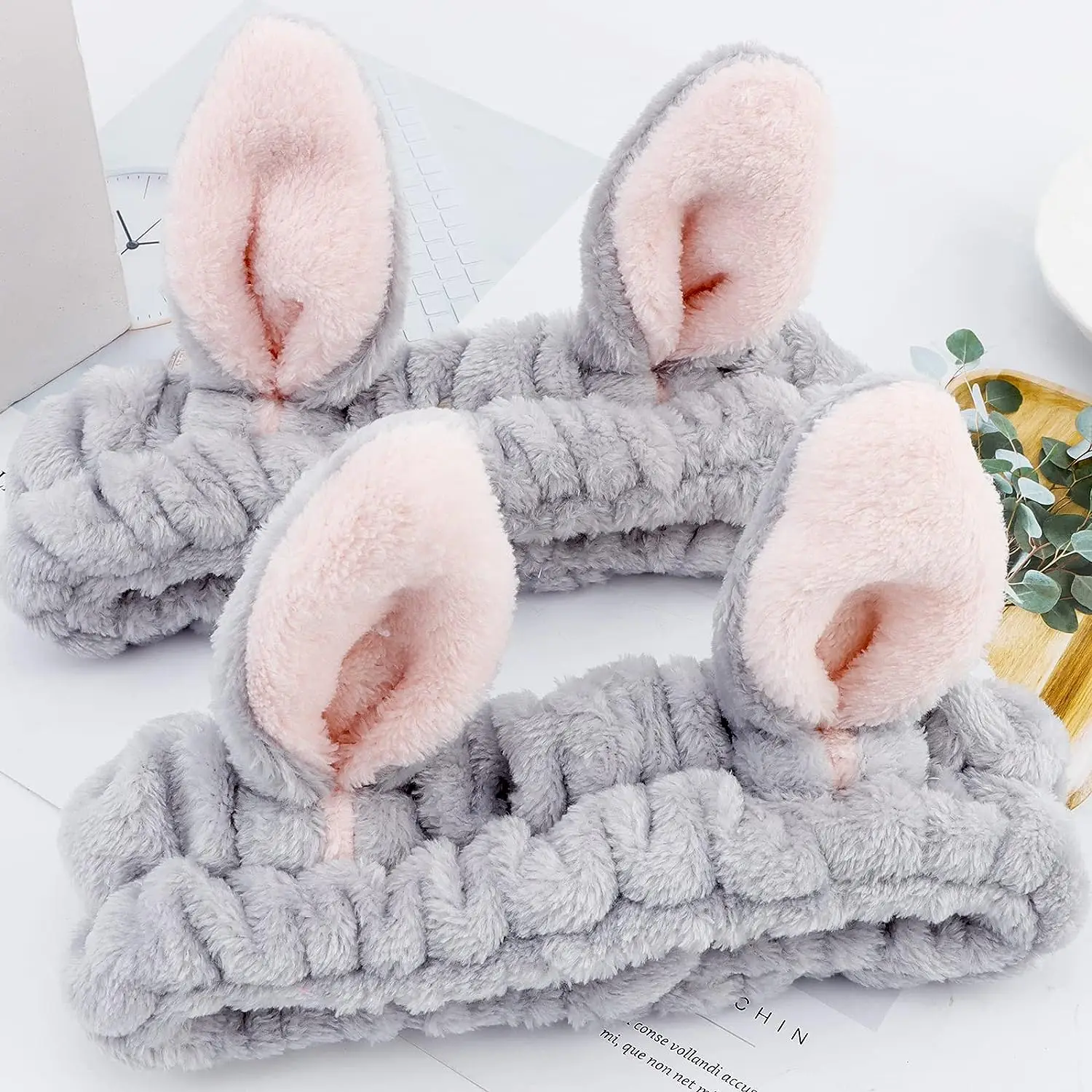 Gesichts wäsche Stirnbänder für Frauen Mädchen süße Hasen ohren Haar bänder Make-up Kopf wickel Korallen Fleece Spa Stirnbänder Haarschmuck – Detail 1