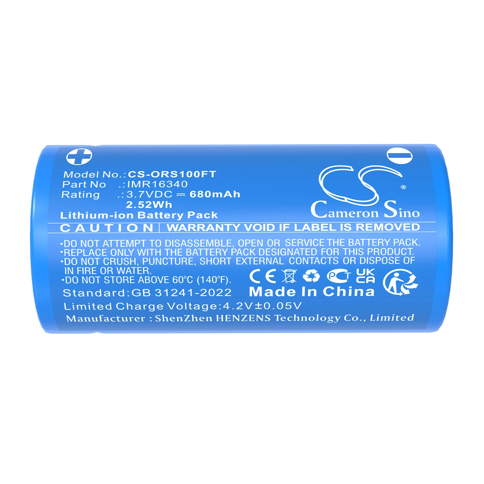 

Battery for Baton 3, Perun Mini, S1R Baton II PN: IMR16340, ORB-16C05-10C 680mAh / 2.52Wh