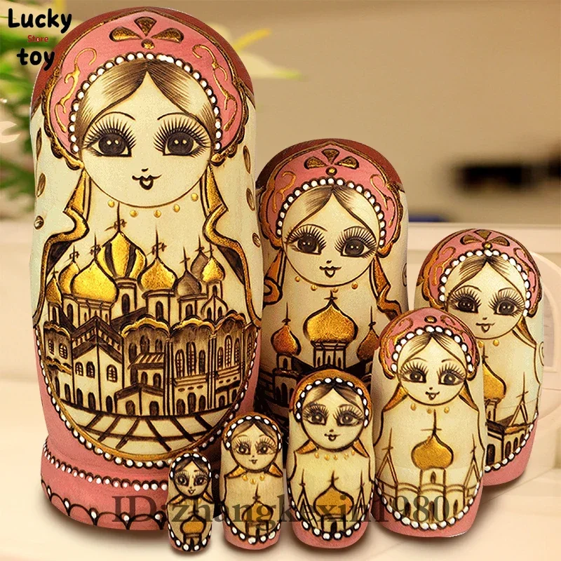 7Pcs/Set Wooden Russian Dolls Nesting Dolls Maiden Wishing Doll Beautiful Handmade Matryoshka Doll Kids l37 Toy Gifts Collection