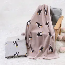 100x80cm Knitted Cartoon Penguin New-Cotton Baby Blankets Newborn Soft Biocotton Infant Stroller Cover Swaddle Wrap Baby Stuff