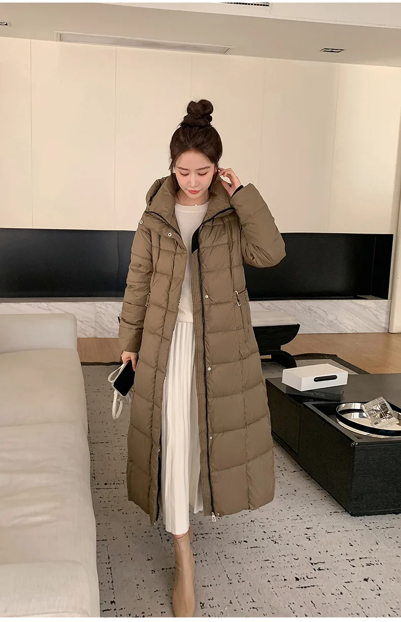 Winter Ladies Long Warm Down Jacket Big Size Puffer Outwears Thicken Hooded Down Coat Women Light Thin White Duck Jacket Parkas