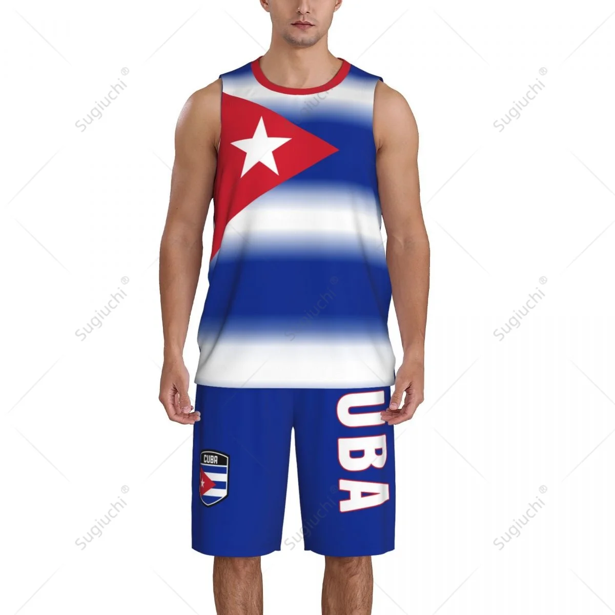 Conjunto de Jersey de baloncesto con bandera de Cuba para hombre, camisa y pantalones de malla sin mangas, exclusivo, con nombre personalizado, Nunber Unisex