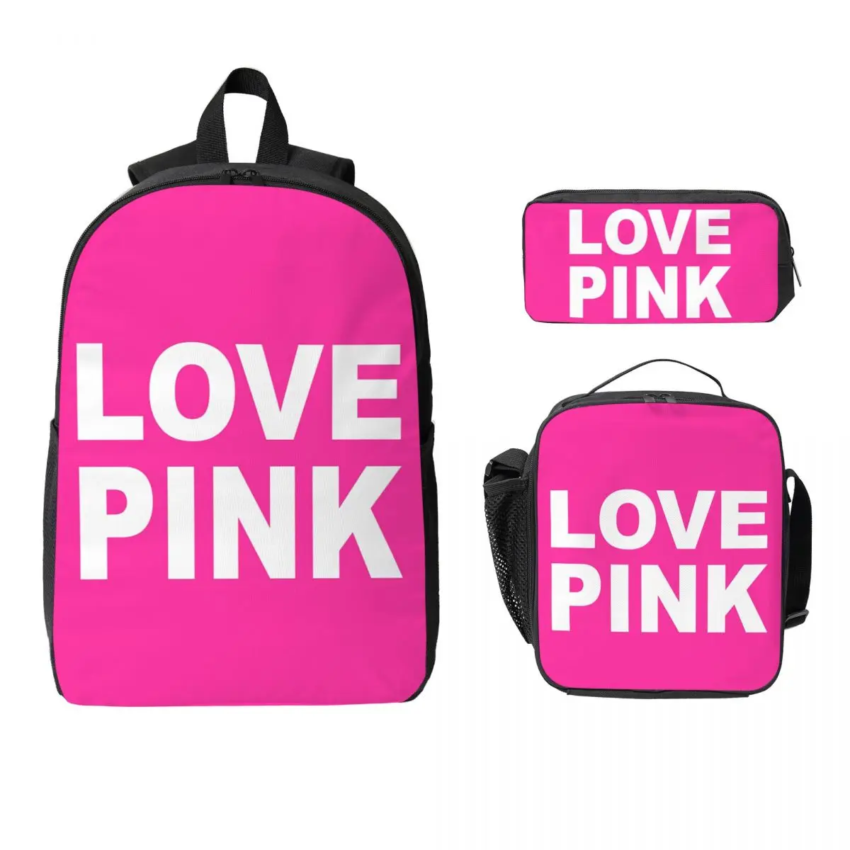 

Love Pink Backpack Student Boys Girls BookBag School Bag Laptop Shoulder Bags 3ps Insulated Lunch Bag Pencil Case