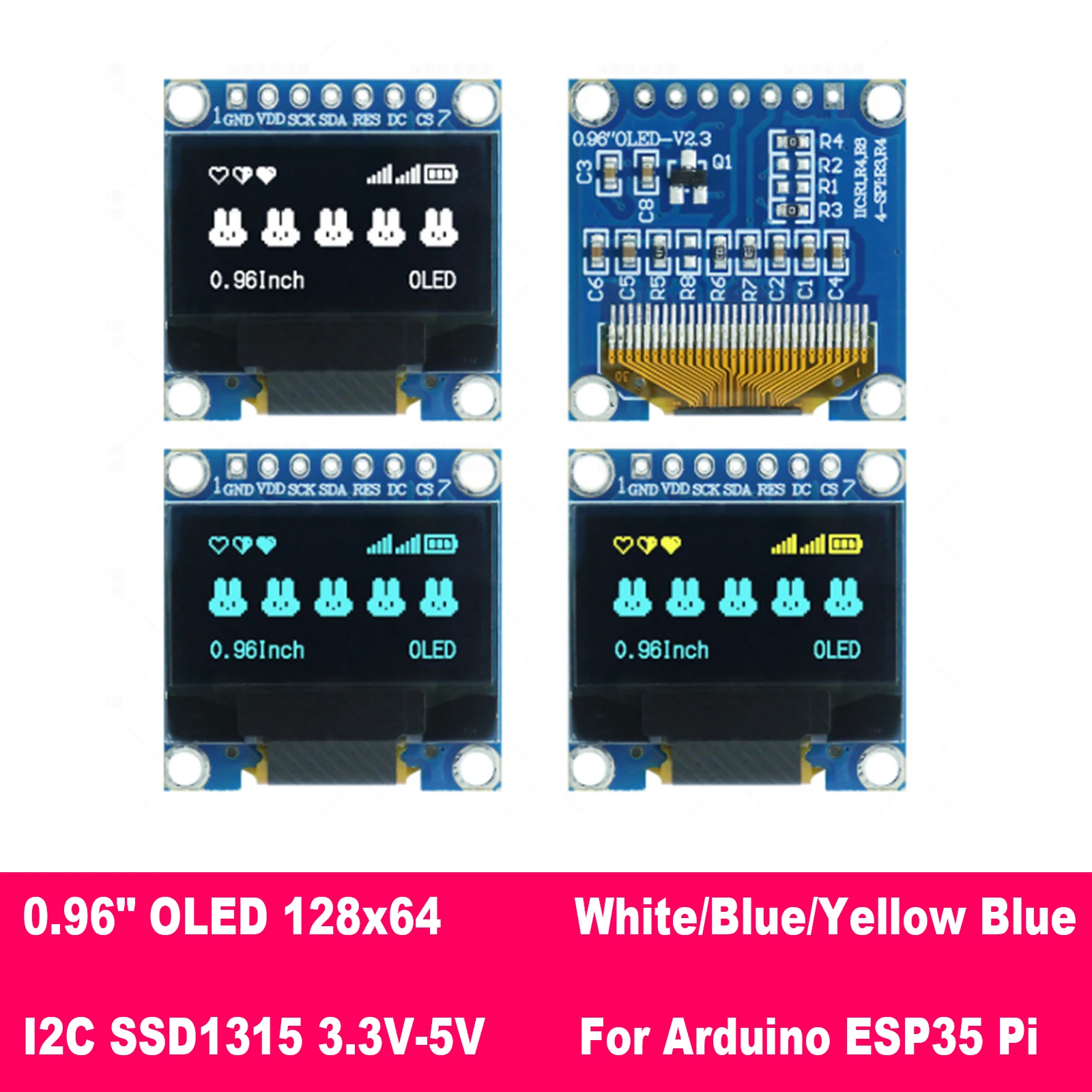 0.91 Inch 0.96 Inch OLED Display Module I2C SSD1306 SSD1315 128x32 128x64 for Arduino ESP32 Raspberry Pi DIY 3.3V 5V