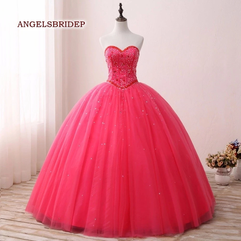 

ANGELSBRIDEP Sparkly Hot Pink Quinceanera Dresses Ball Gown Birthday Party Dress Lace Up Graduation Gown Quinceanera De 15 Anos