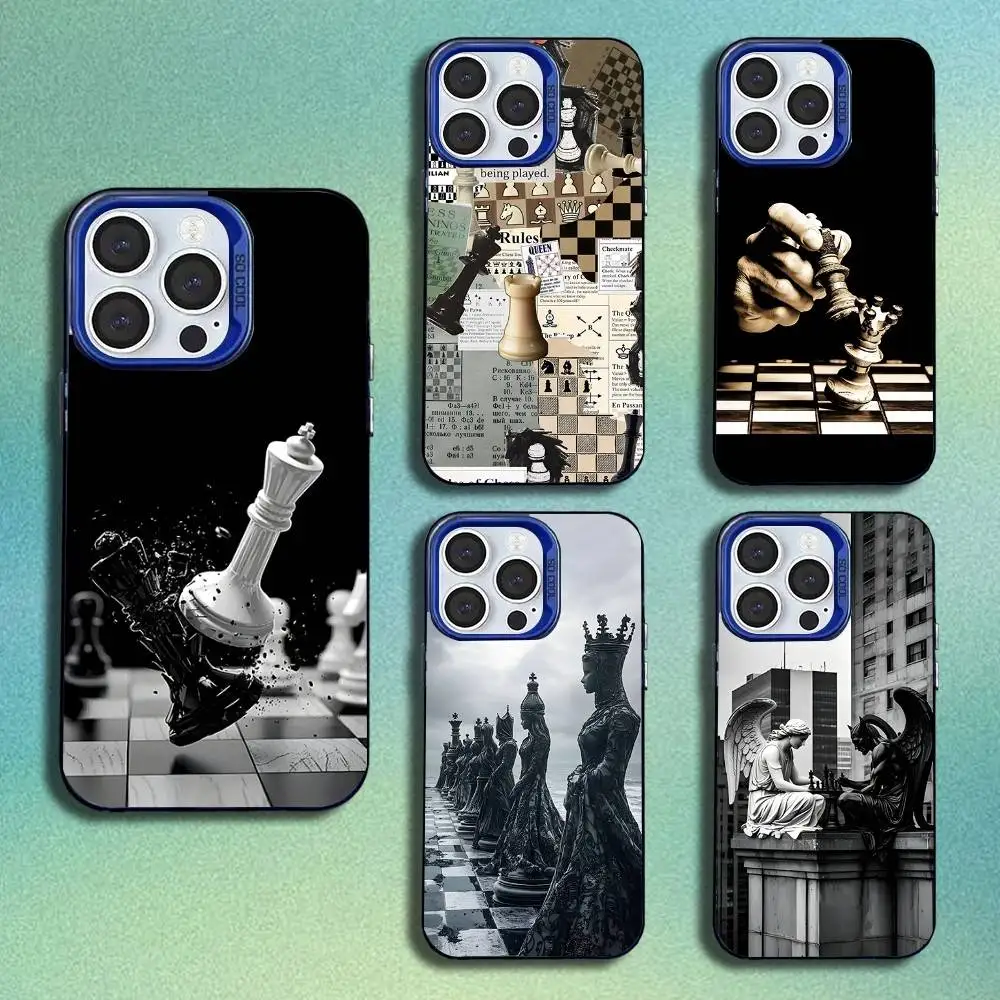 

Chess Phone Case For iPhone 17,16,15,14,13,12,11,Mini,Pro,SE,MAX Blue Matte Silicone Cover