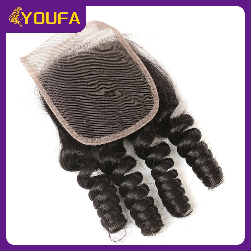4x4 Funmi Curl Human Hair Closures With Baby Hair Raw Indian Remy Human Hair Material Romance Curly 4x4 Soft Swiss Lace Closure