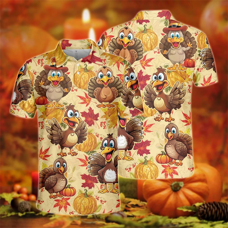 Harajuku Fashion Turkey Graphic Short Sleeve Casual Cartoon Chicken Polo Shirts For Men ClothesThanksgiving Day Gift POLO Shirt