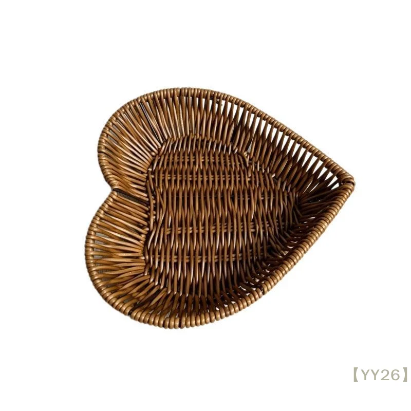 【YY26】Heart-Shaped PP Woven Storage Tray – Decorative Imitation Rattan Organizer for Table & Countertop