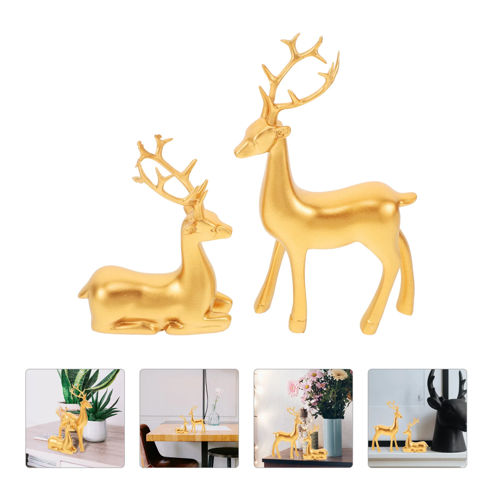 

2Pcs Small Christmas Deer Statues Resin Elk Figurines Holiday Animal Decor for Bedroom Study Desktop Mantel Shelf Display