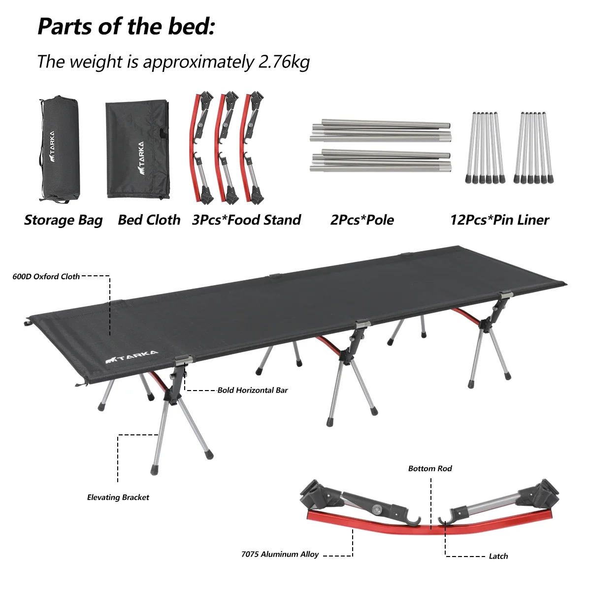 TARKA Portable Camping Cot Lightweight Collapsible Sleeping Bed Tourist Hiking Backpacking Foldable Tent Bed Outdoor Single Beds