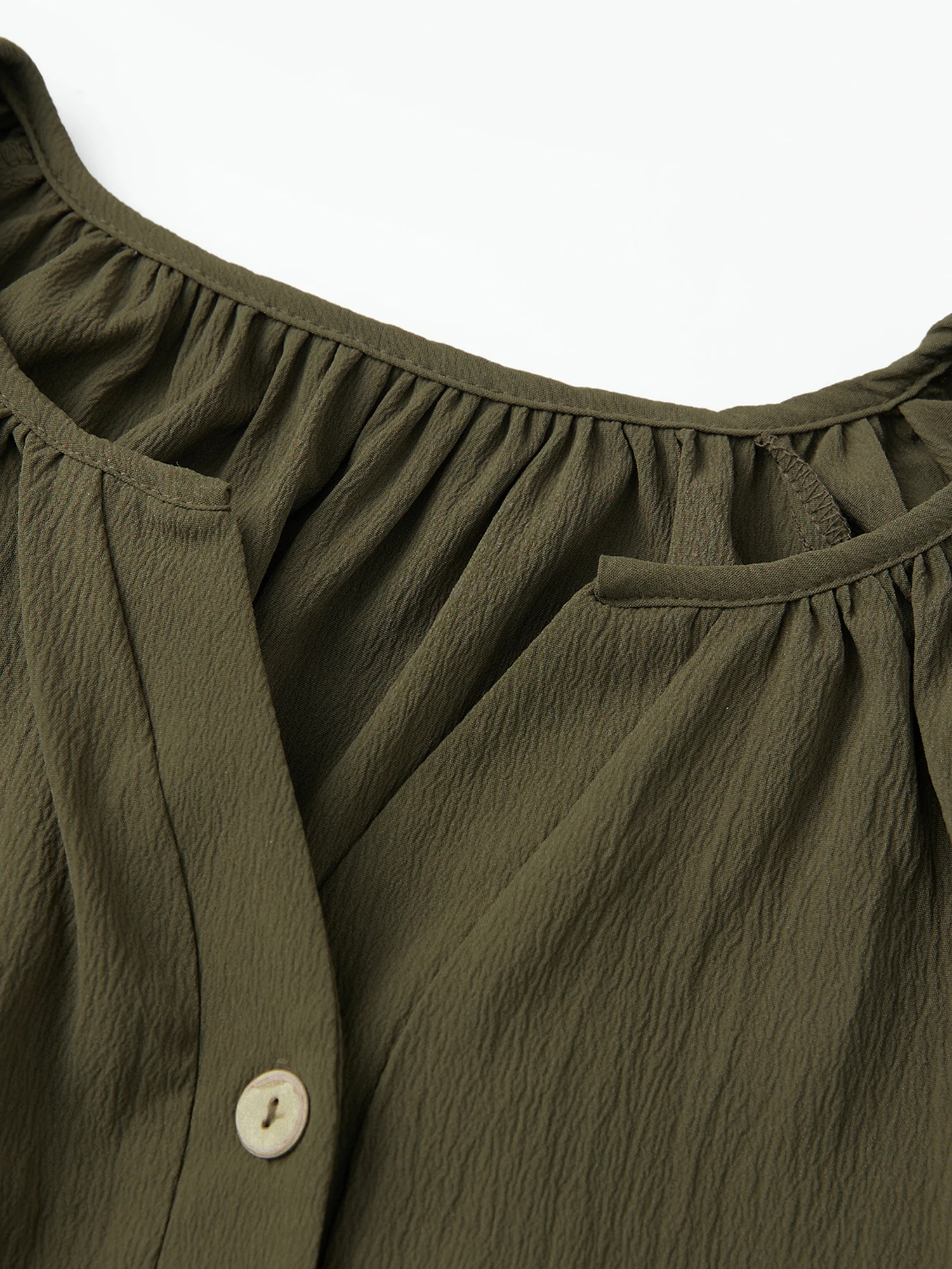 カジュアルなレディースTシャツワンピース、ロングランタンスリーブ、ラウンドネック、無地、ボタンフロント、便利なポケット付き