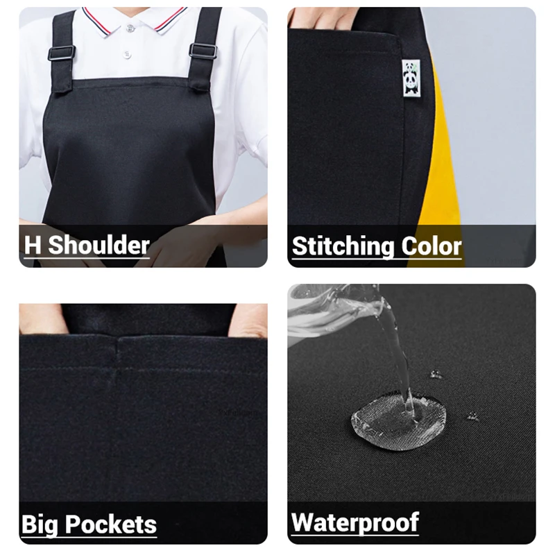 Professional Work Apron Men Women Adjustable Shoulder Strap Waterproof Cloth Mandil Catering Hotel Attendant Apron Custom Sign