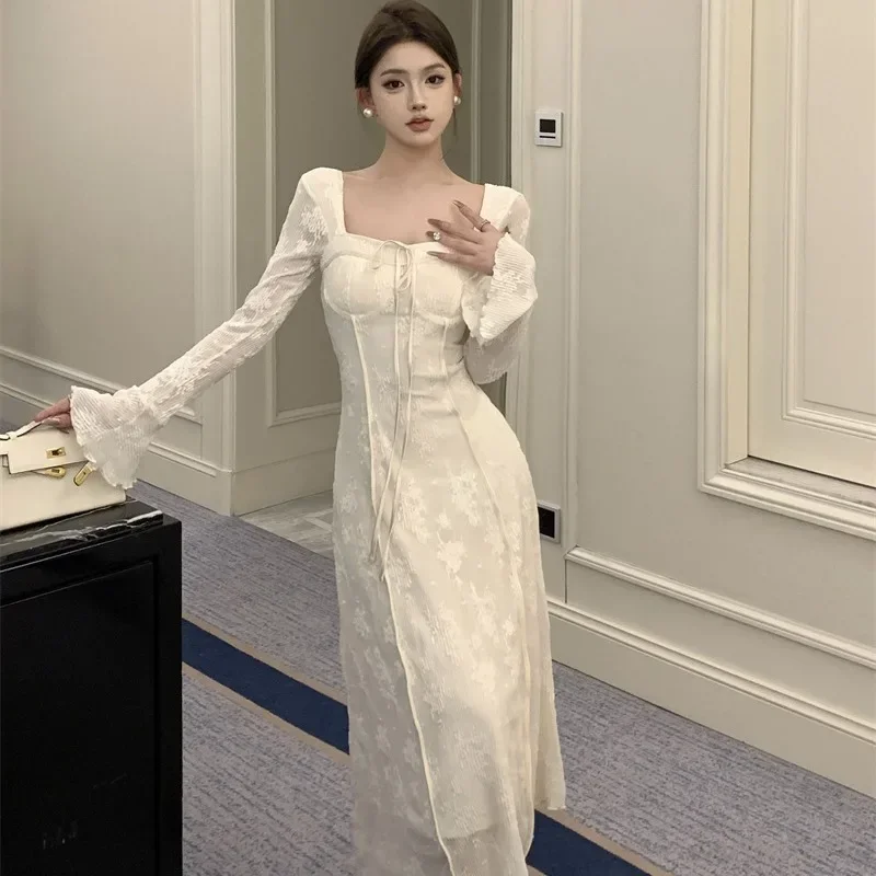 Vintage mujer moda nuevo Chic Vestido de graduación coreano elegante A-Line sólido fiesta cumpleaños ropa femenina una pieza Vestido largo