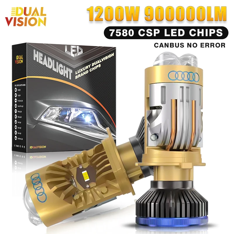

1200W Bi LED H4 Projector Lens High Low Beam Canbus H4 LED Auto Motorcycle LED Lamp 12V 24V With Lens Turbo Perfect Cut-off Line