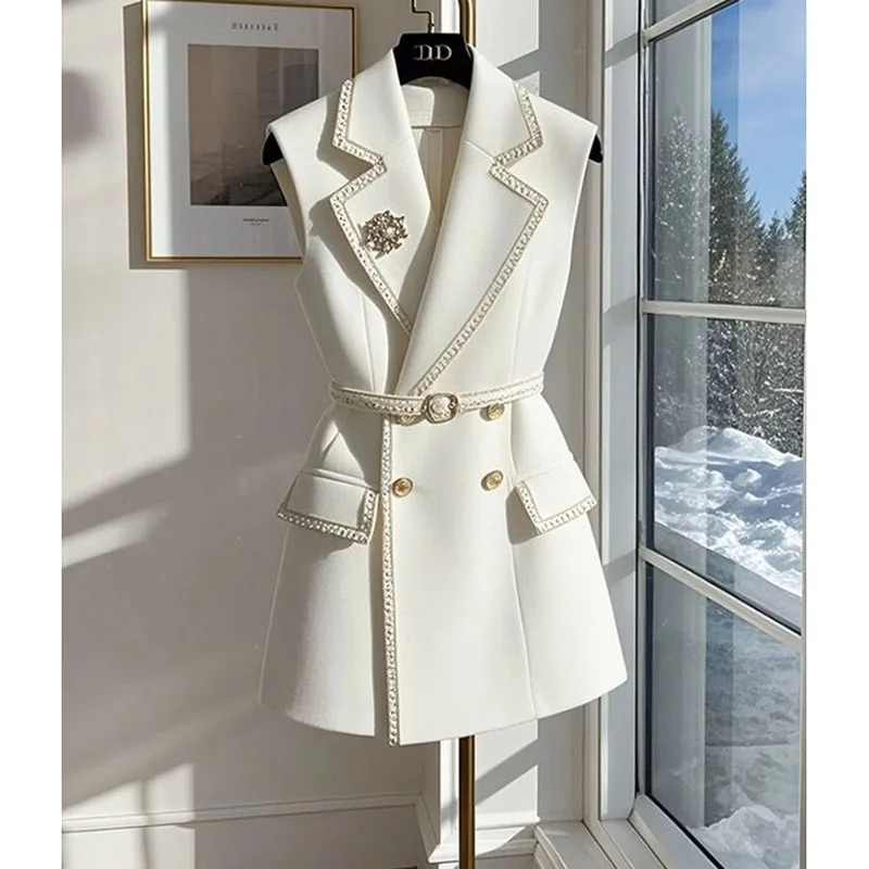 Frauen Neue Frühling Und Herbst Weste frauen Neue Winter Lap Tragen Taille Weiß Anzug Weste V-ausschnitt Bequeme Weste Büro freizeit Mantel