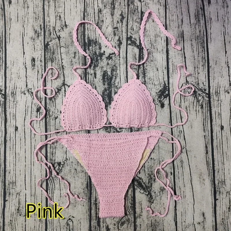 

Casual Knitted Micro Bikini Swimsuit Women Sexy Halter Mini Triangle Lace Up Thong Bikinis 2025 New Two Piece Sets Bathing Suit