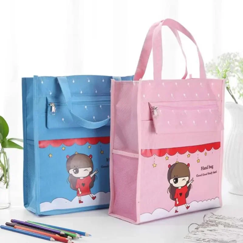 Cartoon Review Bag Student Cloth Art Portable Study Bag Student Tutorial Bag Random Pattern 1Pcs