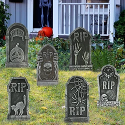 Halloween Decoration Outdoor Graveyard Tombstones Halloween Decor Yard Signs with Stakes Realistic Scary Skeleton RIP Gravestone