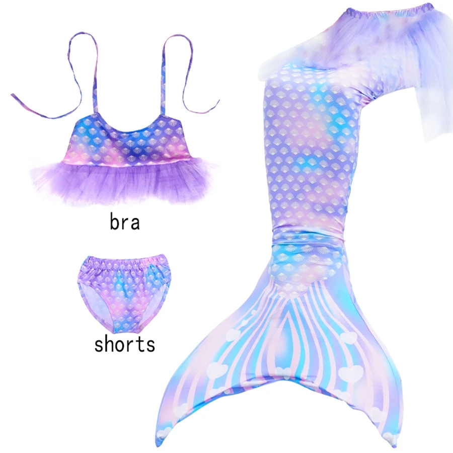 3Pcs/Set  Mermaid Tail Swimsuit The Little Costume Cosplay Shorts Bra Beach Clothes Pool Bathing Suit Bikini Party Gift