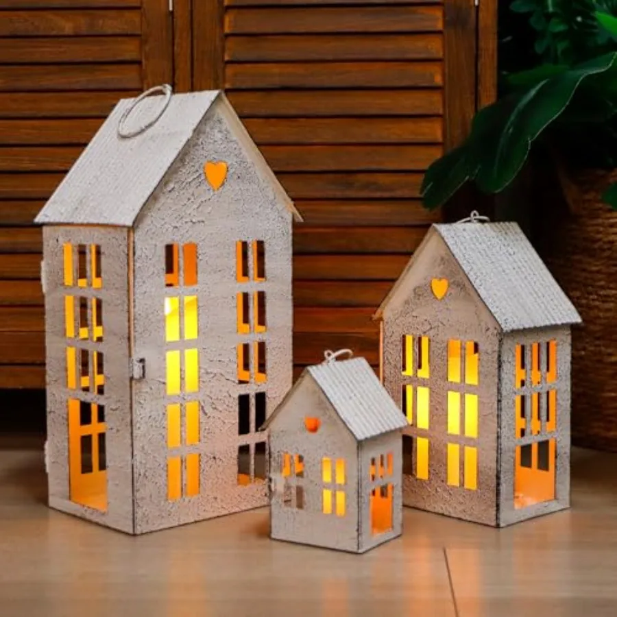 3 Pcs Decorative Mantel Shelf Tea Light Lanterns 13.5