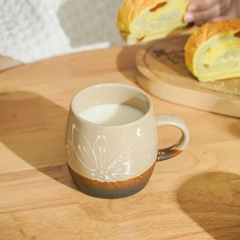 

Simple Nordic Ceramic Household Hand-painted Mug, Creative Relief Personalized Water Cup Coarse Pottery Coffee Cups