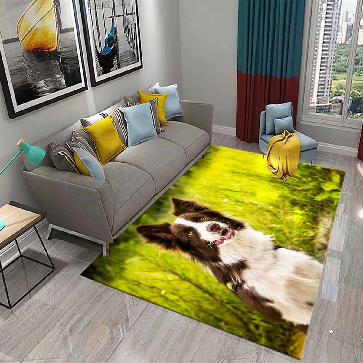 Lovely Border Collie Carpet Cute Pet Dog Animal Non-Slip Doormat Carpet Floor Mat for Bedroom Living Room Hallway Home Decor Rug