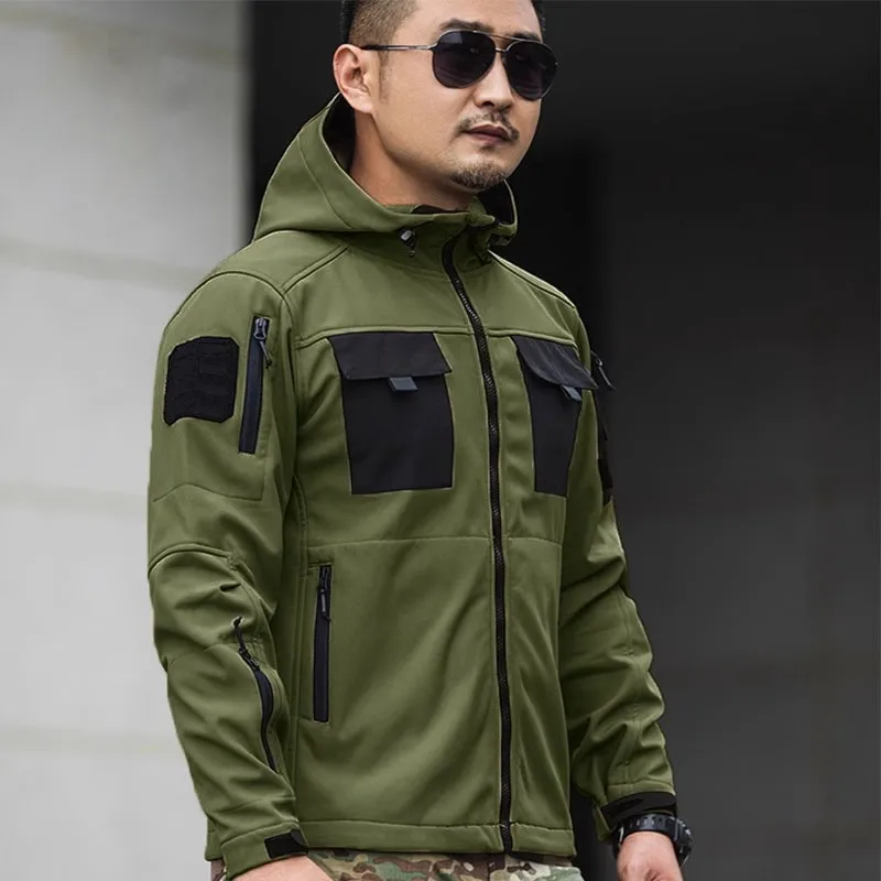 Chaquetas con capucha tácticas de piel de tiburón para hombre, abrigos de combate al aire libre impermeables, forro polar suave, múltiples