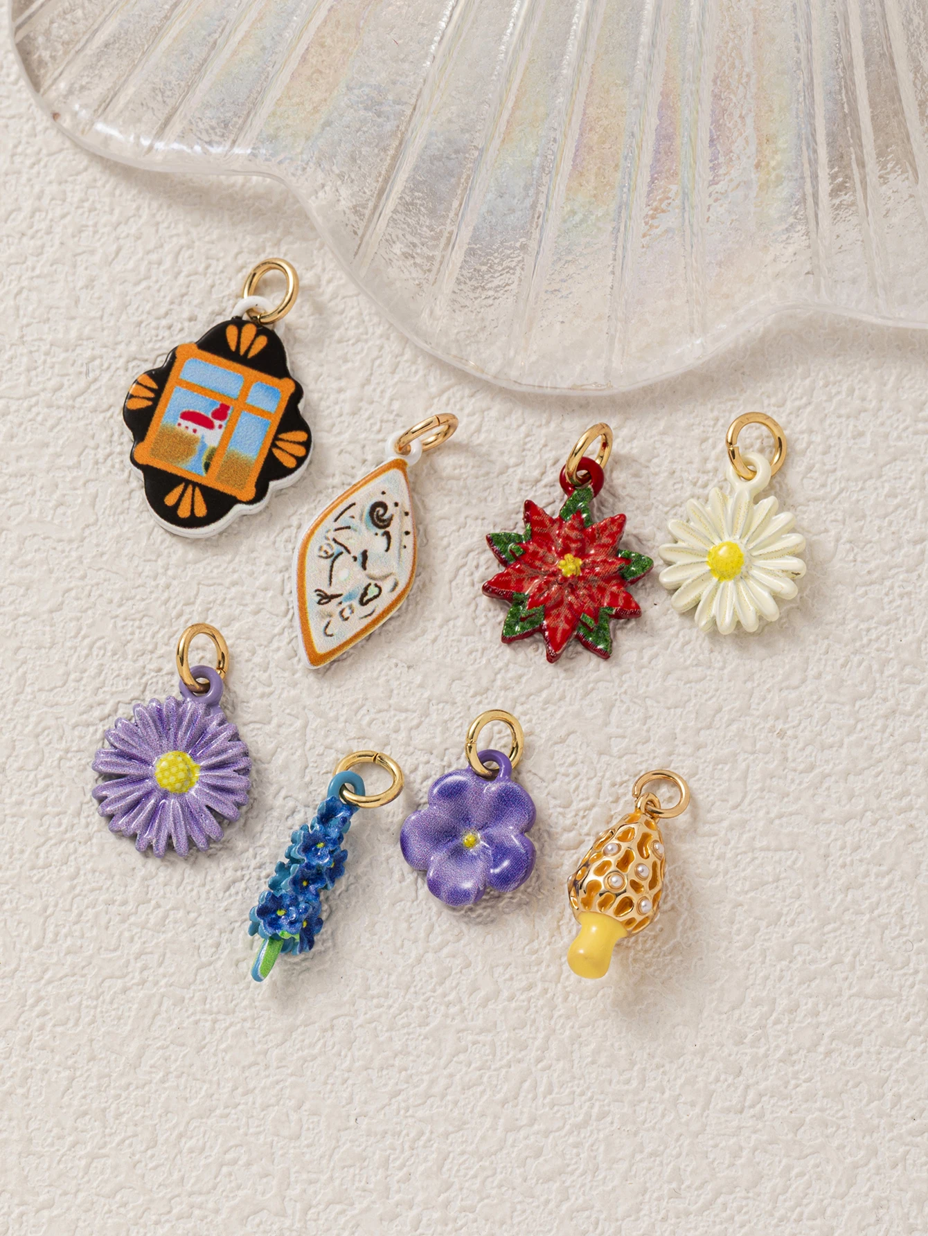 Einfacher und beliebter neuer Stil: Bunte Morchel-Pilz- und Blumen-Diamant-DIY-Anhänger für Schmuck – Detail 2
