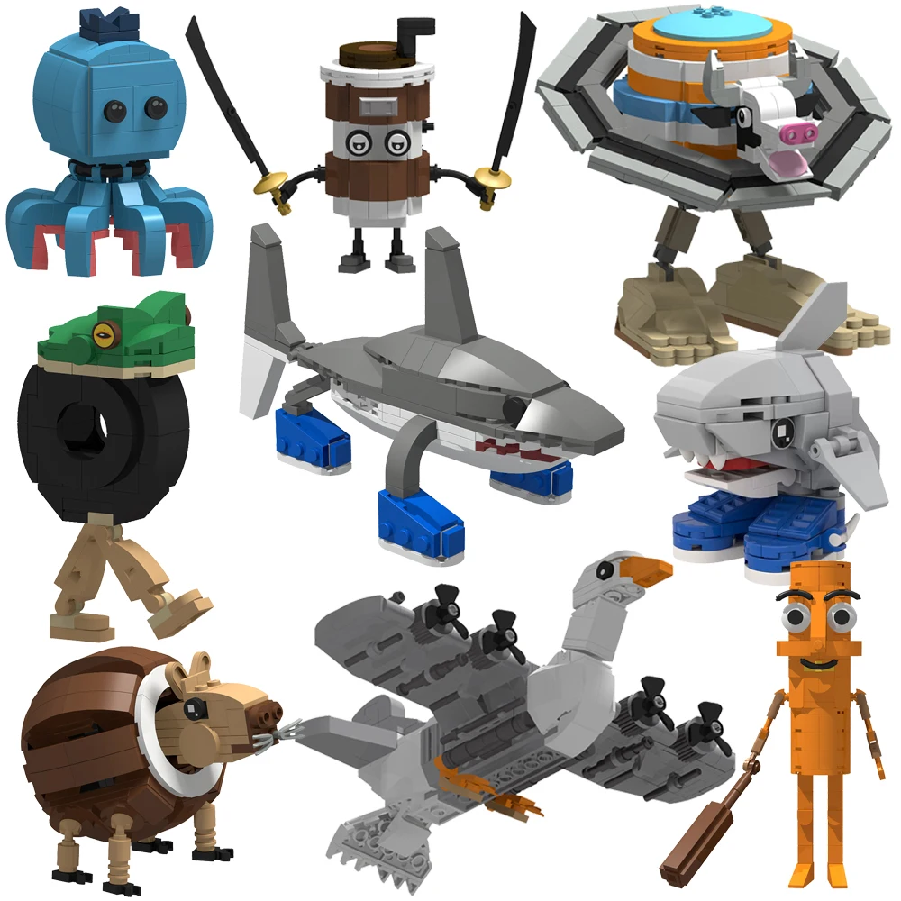 

MOC Итальянский Brainrot Animal AI Строительный блок Tung Tung Tung Sahur Колесо Лягушка Кроссовки Акула Игрушка Подарочное украшение стола Q066