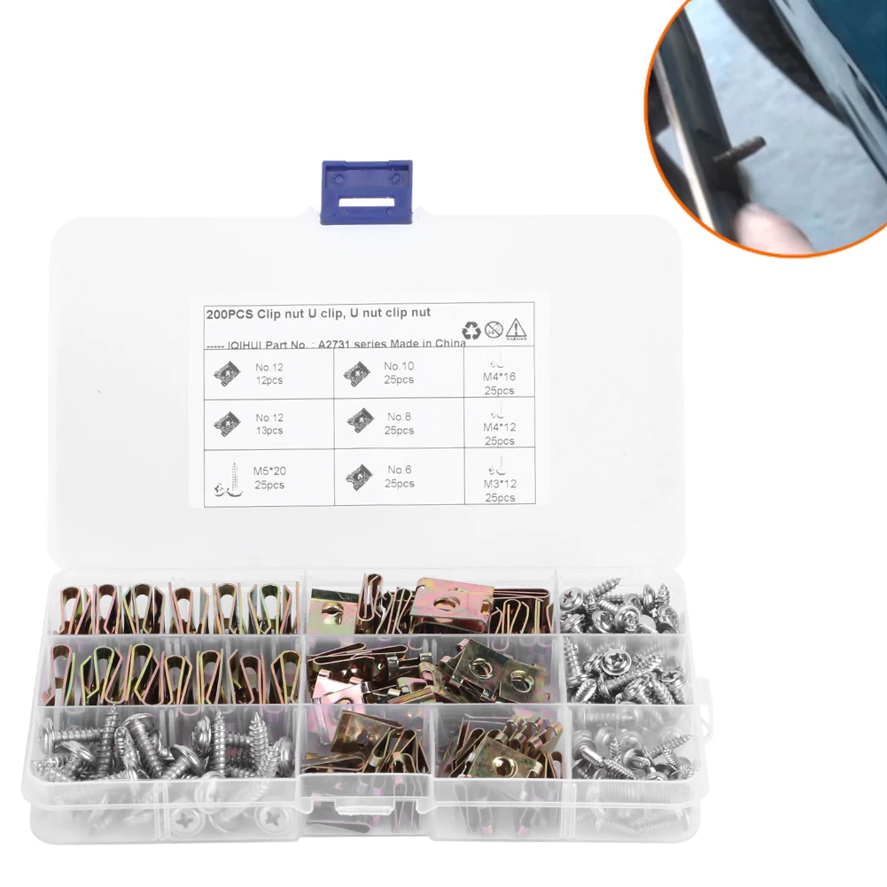 

Car U‑Clips Nuts 6/8/10/12 Assortment Interior Trim Fasteners with Stainless Steel Screws