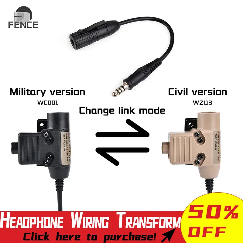 

Tactical U94PTT WADSN Earphone Militry Civil Headphone Wiring Transform Adapter FullSeries Outdoor Headset And PTT Accessory