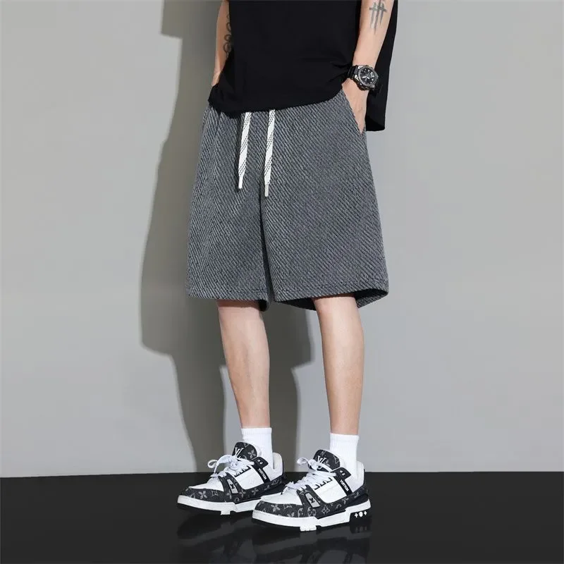 

Мужские повседневные шорты с текстурной отделкой и завязками, свободного кроя, в американском стиле, летние, длиной 5 дюймов