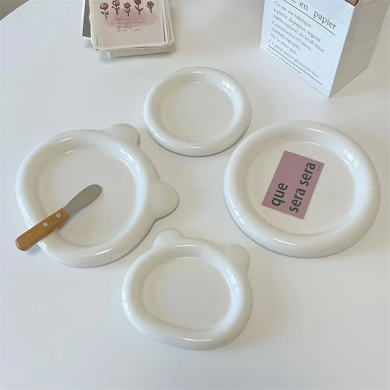 

White Cerc round Tray Dert Plate Breakfast Plate Potted Plant Tray Plump Cute Sle Chinese Simple Design Dining Utensils