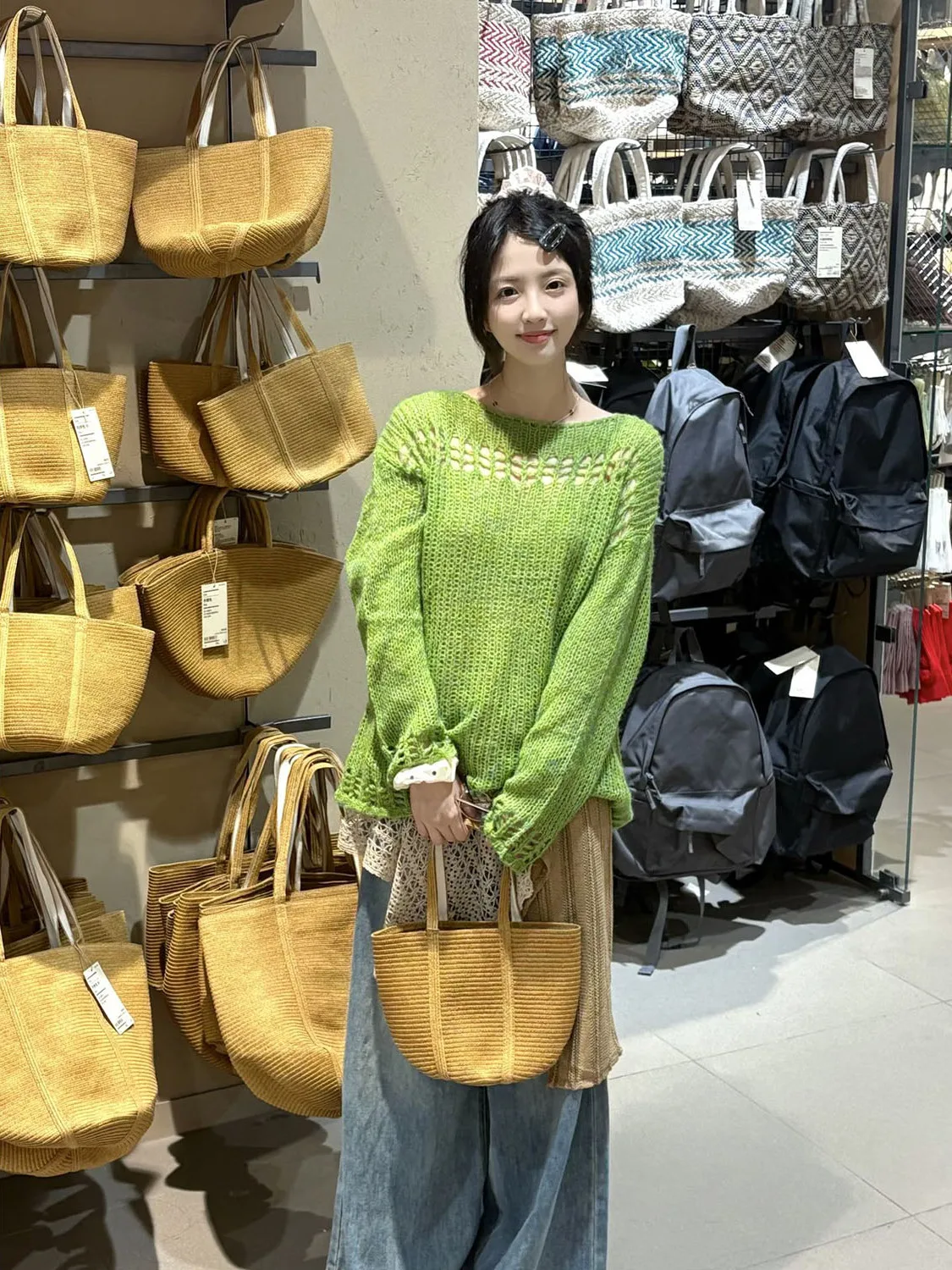 

Retro een Thin Hollow Knitted Sweater Cover up Women's Loose Long Sve Top Lightweight Summer Autumn Faion Sle